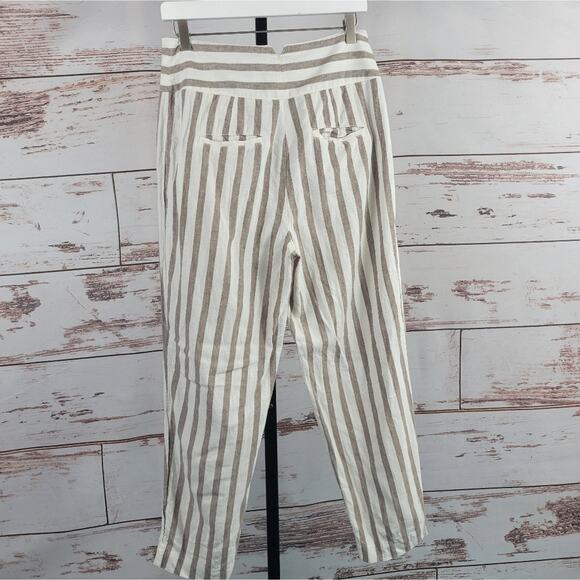 Anthropologie oasis striped linen pants cream tan cropped Size 6 - Picture 5 of 11